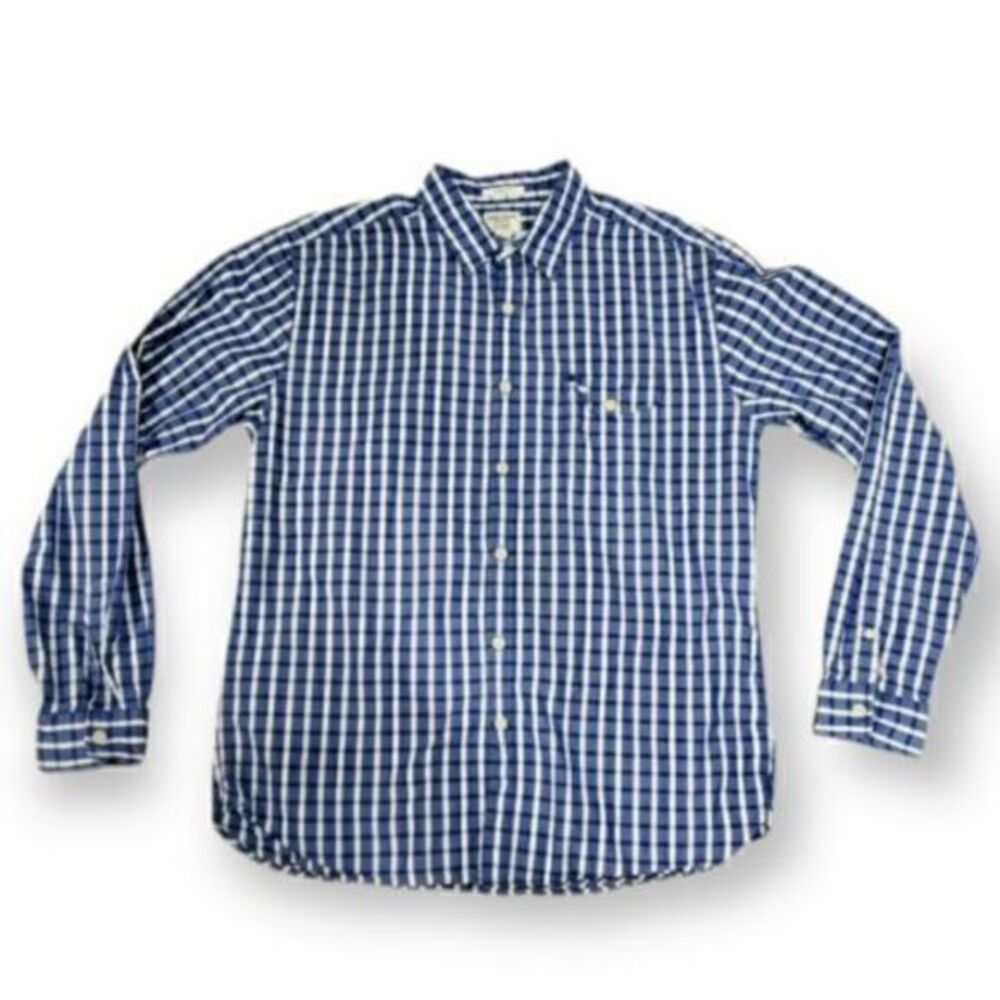 Lucky Brand Jeans Men's Large L/S Classic Fit Button Front Plaid Blue White